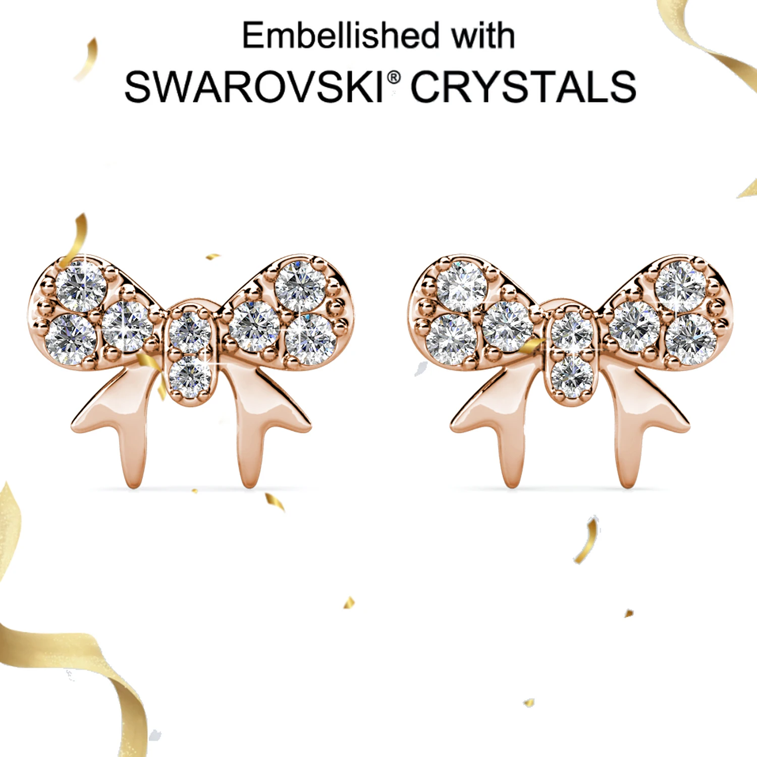 

Daisini Серьги-гвоздики из стерлингового серебра 925 пробы с бантом и кристаллами Swarovski, покрытые розовым золотом, ювелирные украшения для женщин и девочек