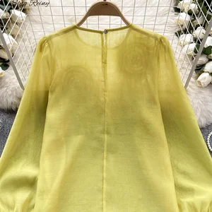 SINGGREINY-BULK Damen Low Satin, reine böhmische Bluse, lange Ärmel, transparentes 3D-Blumenhemd, Frühling, 2024 8 Hauptverkäufe transparente Bluse mit Mango - №8