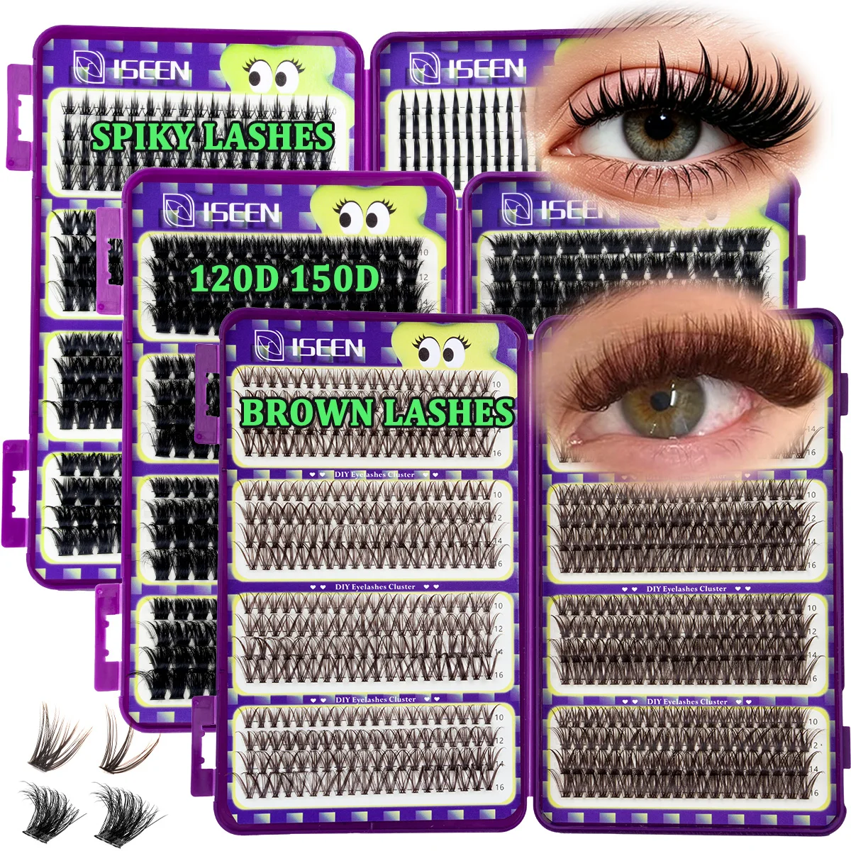 Braune Cluster-Wimpern DIY Einzelne Wimpernbüschel Natürliche Wispy-Wimpernverlängerungen Band Sauberer Mädchen-Make-up-Look Wiederverwendbar – Detail 1