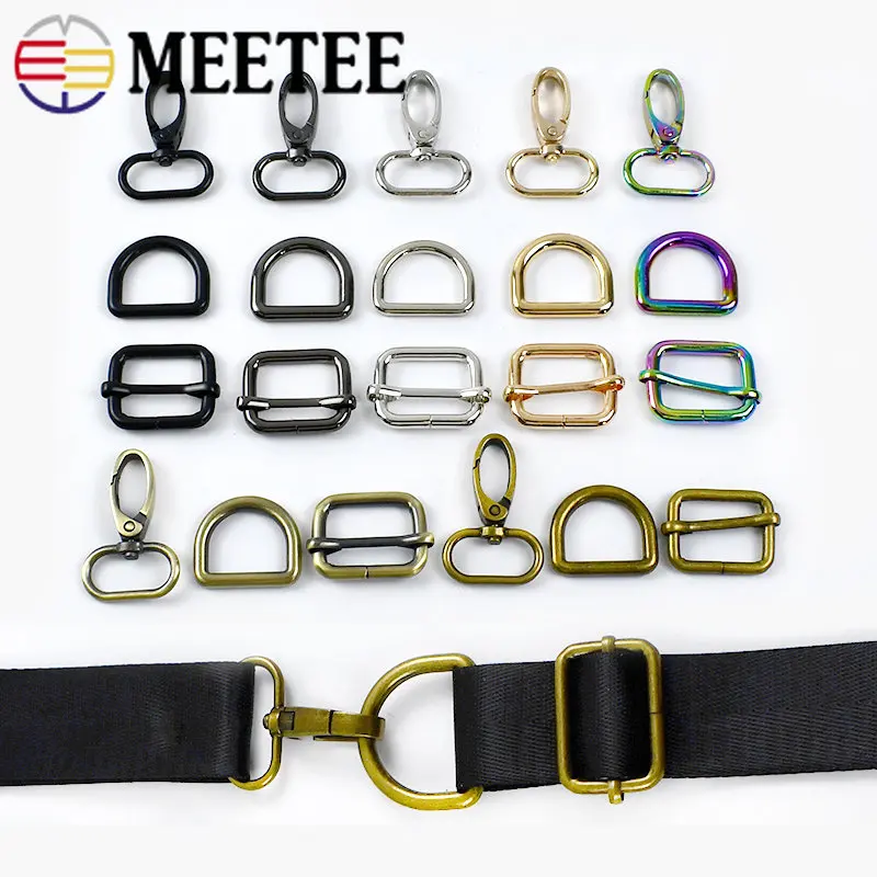 3Sets 16-38mm Metal Strap Buckles Bag Webbing Swivel Lobster Clasp D Ring Dog Collar Pin Adjuster Buckle Hook DIY Accessories