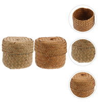 2 Pcs Round Rattan Boxes Flower Wicker Storage Basket Seagrass Baskets Mini for Favors Handmade Woven