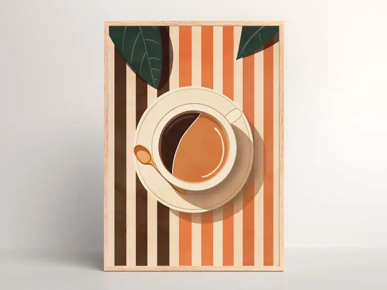Vintage Coffee Canvas Wall Art Poster, Frameless Mid Century Boho Coffee Canvas Prints for Kitchen & Living Room Decortions G