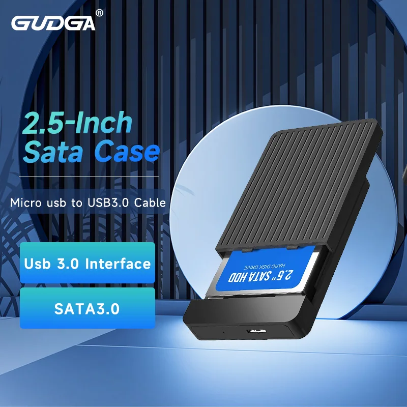 GUDGA SSD 케이스 2.5 Sata to USB 3 0 슬림 모바일 휴대용 외장 인클로저, 2.5 HDD 노트북 데스크탑용, 6Gbps 하드 드라이브 인클로저 