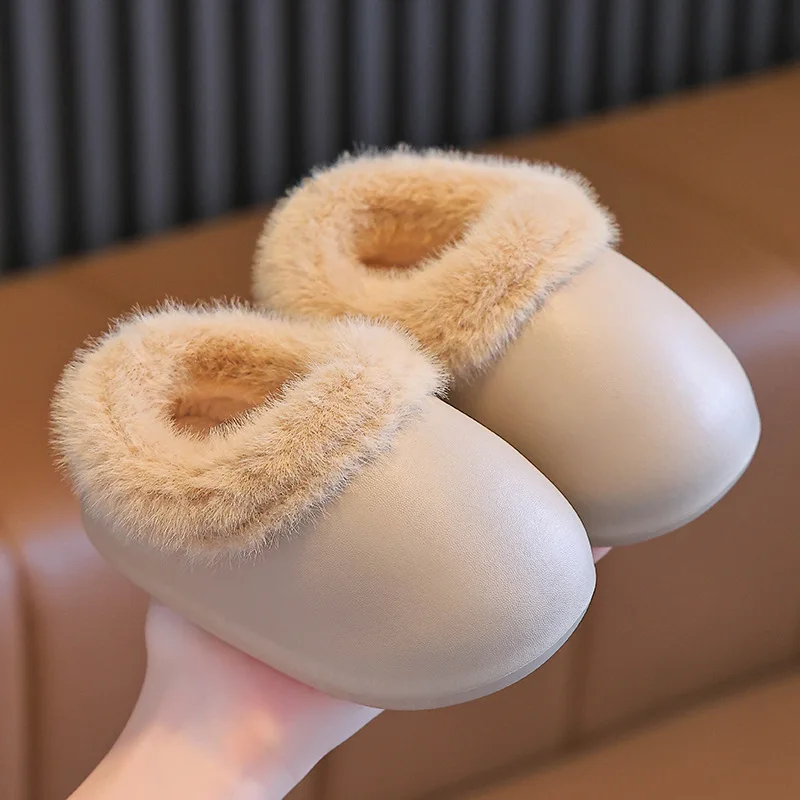 2024 Winter Smooth Bread Plush Slippers Children's Non-slip Soft Indoor Fluffy Shoes For Boys Girls Warm Kids Home Cotton Shoes