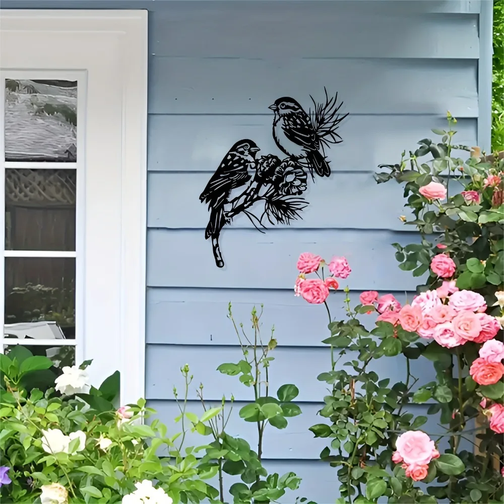 CIFBUY Iron Wall Art Hummingbird Lotus Metal Statue Mural Home Office Living Room Bedroom Indoor Outdoor Decor Black