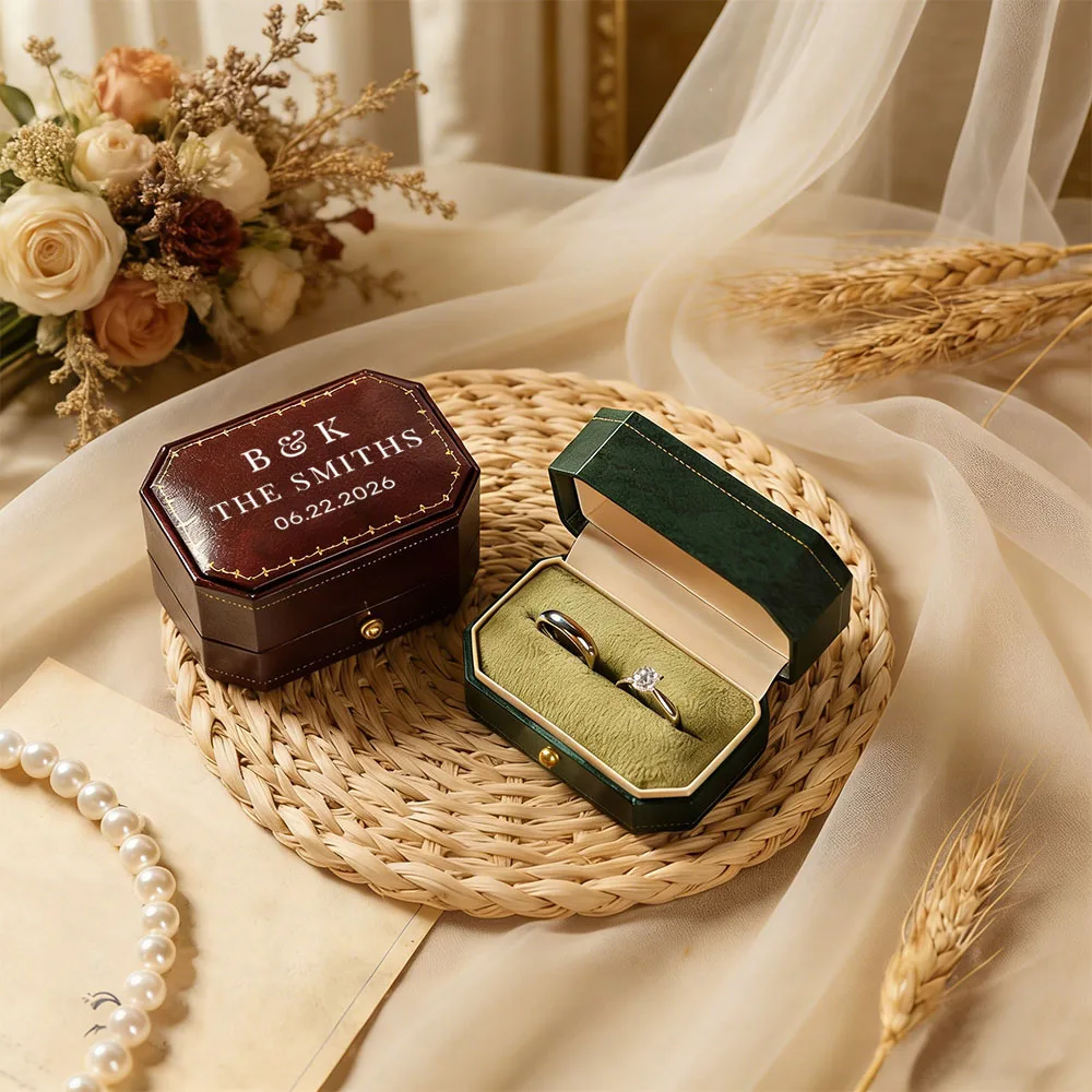 Personalized PU Ring Box with Custom Name,Luxury Faux Leather Engagement,Wedding Proposal Keepsake,Jewelry Organizer for Him Her