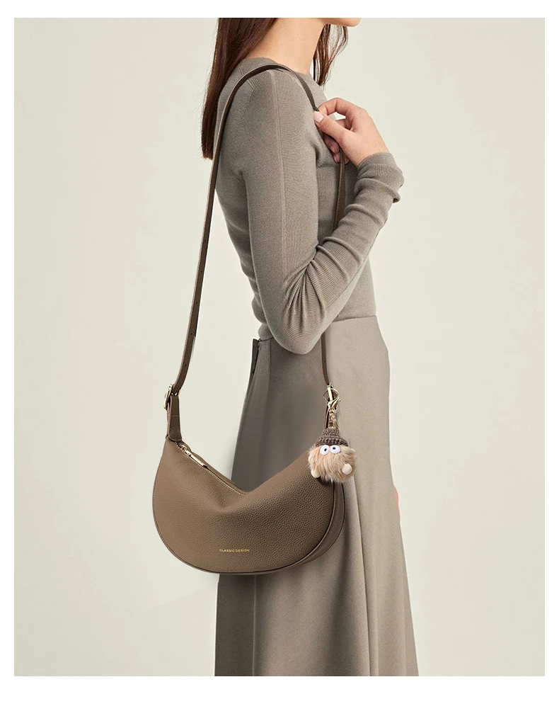 Echte Leder-Umhängetasche für Damen, hochwertige Unterarmtasche, exquisites Design in Knödelform, weiße Einzelschultertasche – Detail 3