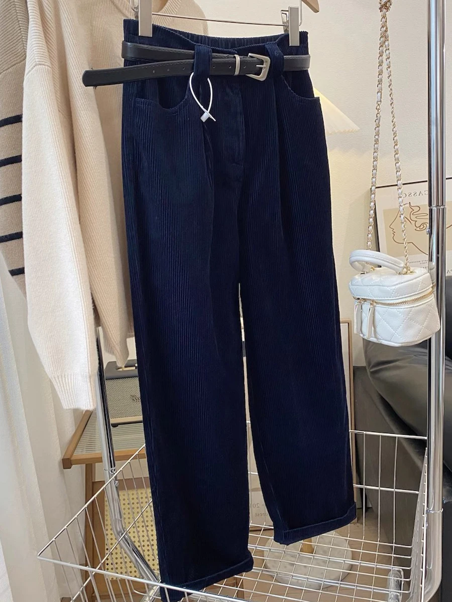 شتاء 2024 حجم كبير ارتفاع الخصر خمر سروال قصير بنطال ذو قصة أرجل واسعة التخسيس فضفاض مستقيم قطع بنطلون للنساء عادية Sle #4