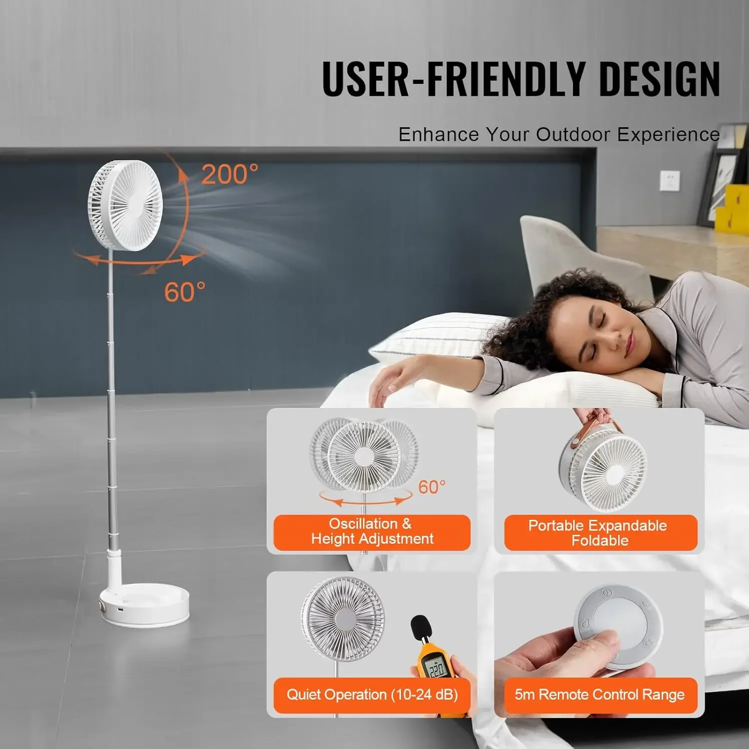 Ventilador de pie oscilante plegable de 8 pulgadas con Control remoto, ventilador de escritorio ajustable de 4 velocidades, ventilador pequeño USB recargable de 7200mah