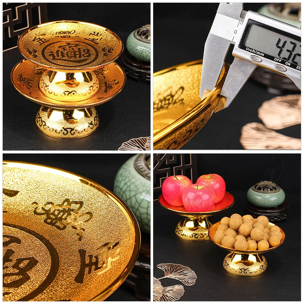 2 قطعة النمط الصيني عرض لوحة عالية القدم الثروة الله صينية للفاكهة معبد وجبة خفيفة وعاء تخزين الركيزة الحاويات أدوات المائدة المطبخ #2