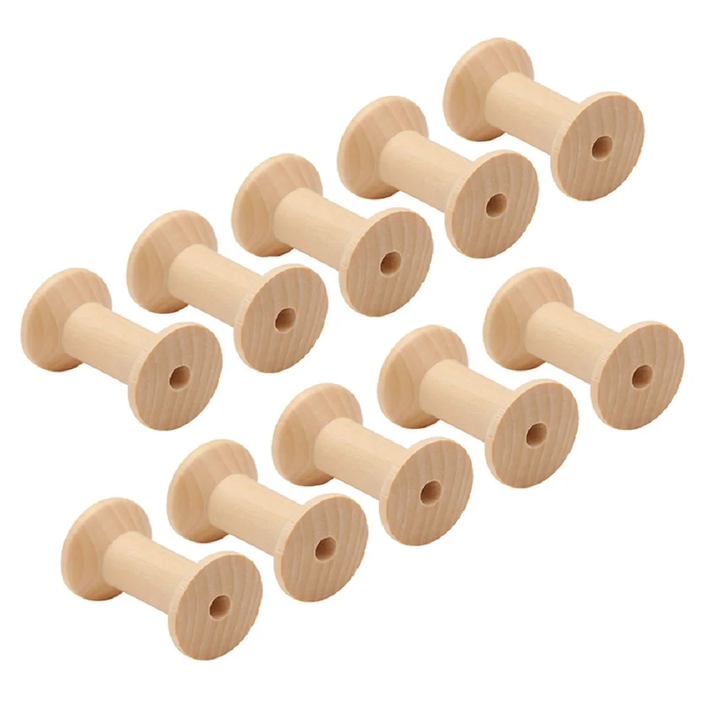 10pcs Empty Wooden Bobbins Reels Spools Holder Thread Wire for Needlework Sewing Machine Crafts DIY Unfinished Painted 47mm*32mm