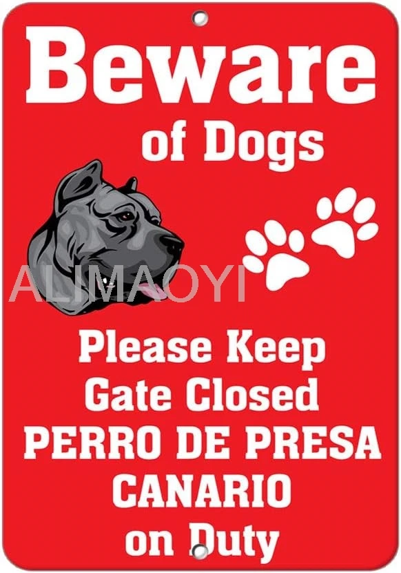 Aluminum Metal Sign Funny Perro De Presa Canario Dog Beware of Fun Informative Novelty Wall Art Vertical 8Inx12In Aluminum sign