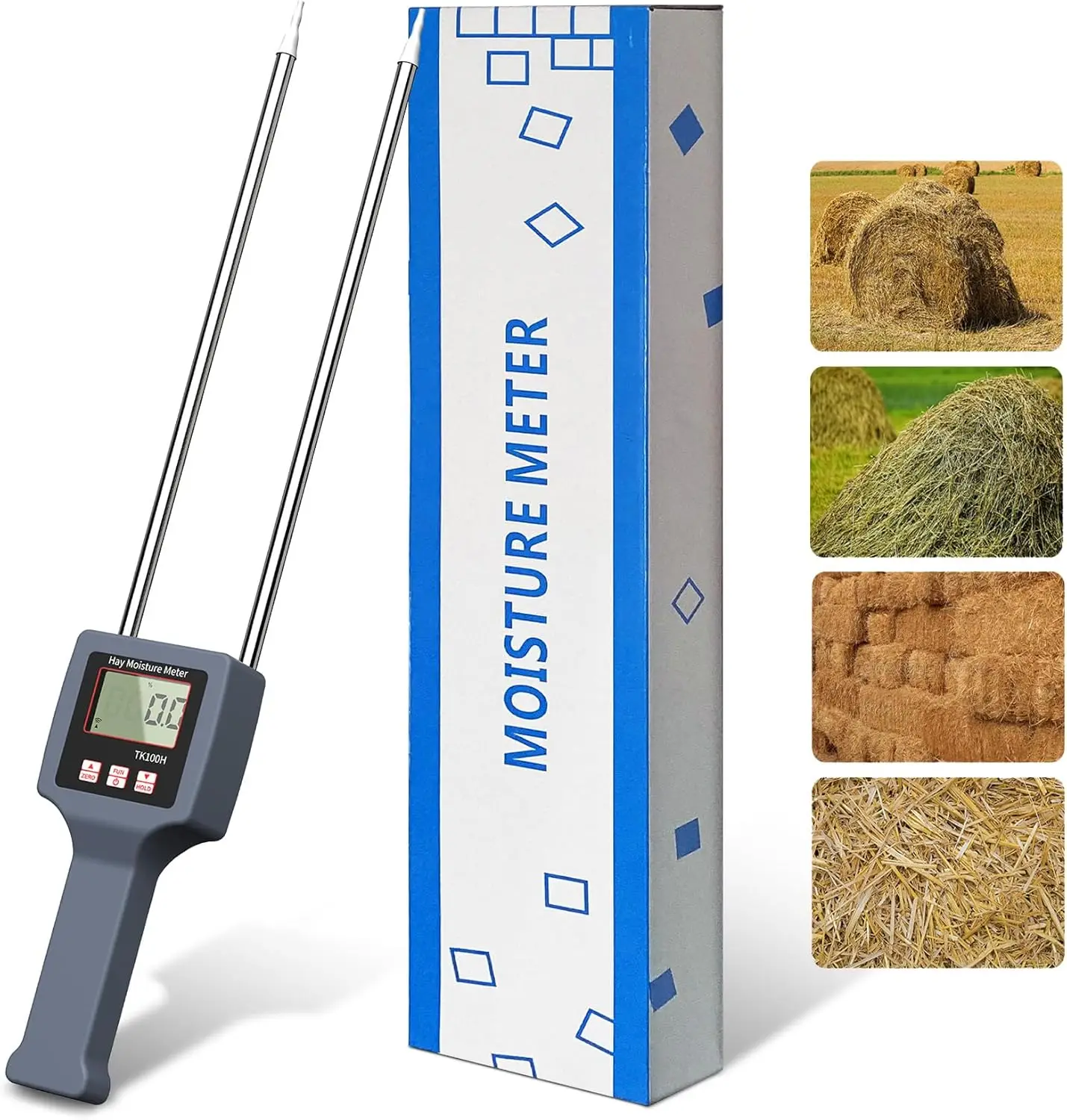 GOYOJO Digital Moisture Tester for Forage and Alfalfa Accurate LED Warning Temperature Compensation with Probe