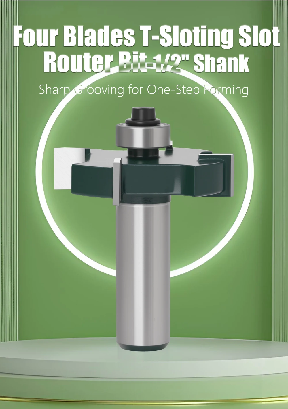 LAVIE 1 Stück 1/2" 12,7mm Schaft T-Profil-Fräser, 4-schneidiger Kugellager-gesteuerter T-Nutenfräser für Holzbearbeitung C13319Z443 – Detail 2