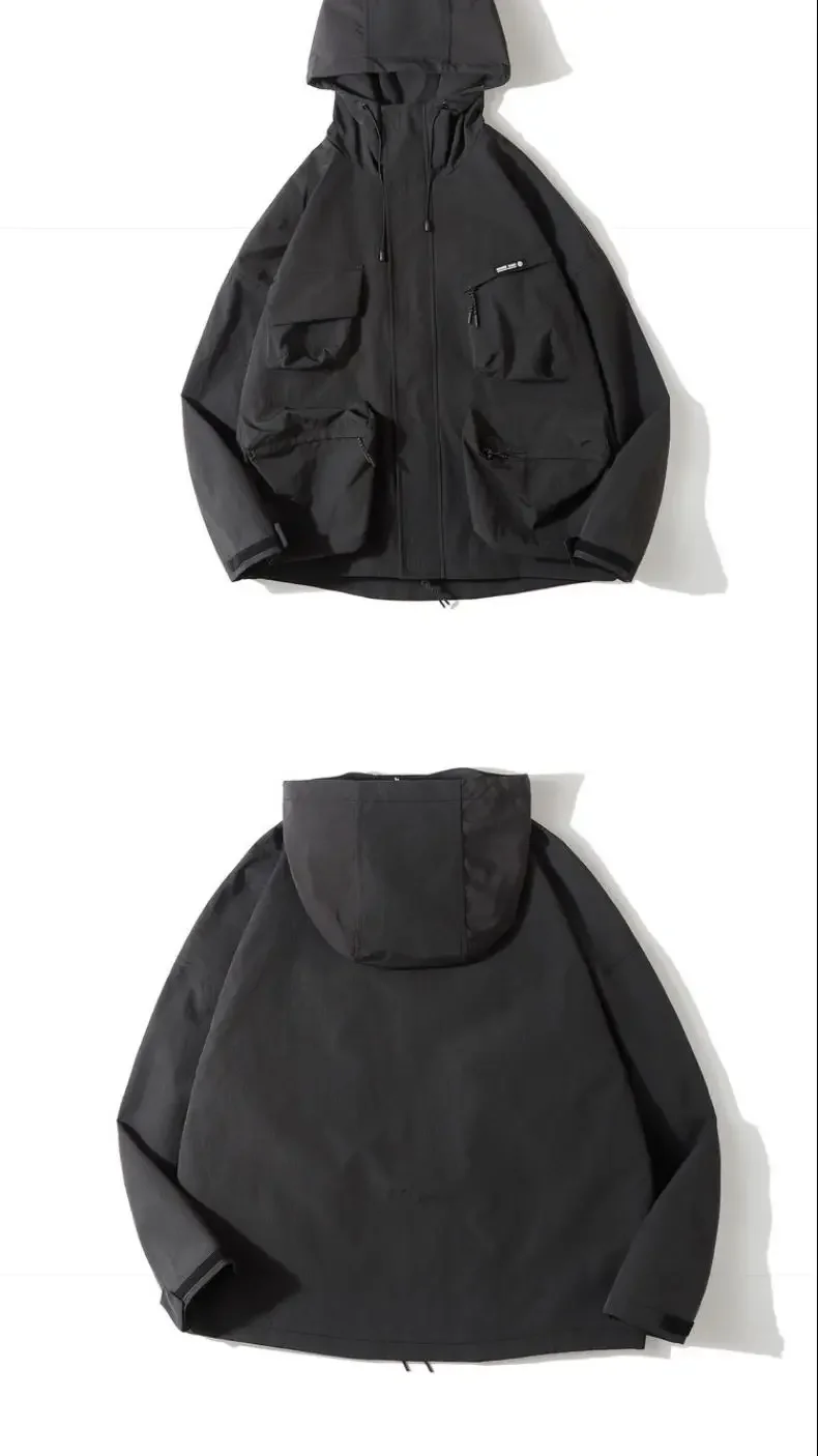 Kapuzen-Cargojacke mit mehreren Taschen, Unisex, im japanischen Harajuku-Stil, lässiger, winddichter Mantel für Frühling und Herbst, Outdoor-Oberteil für Paare. – Detail 9