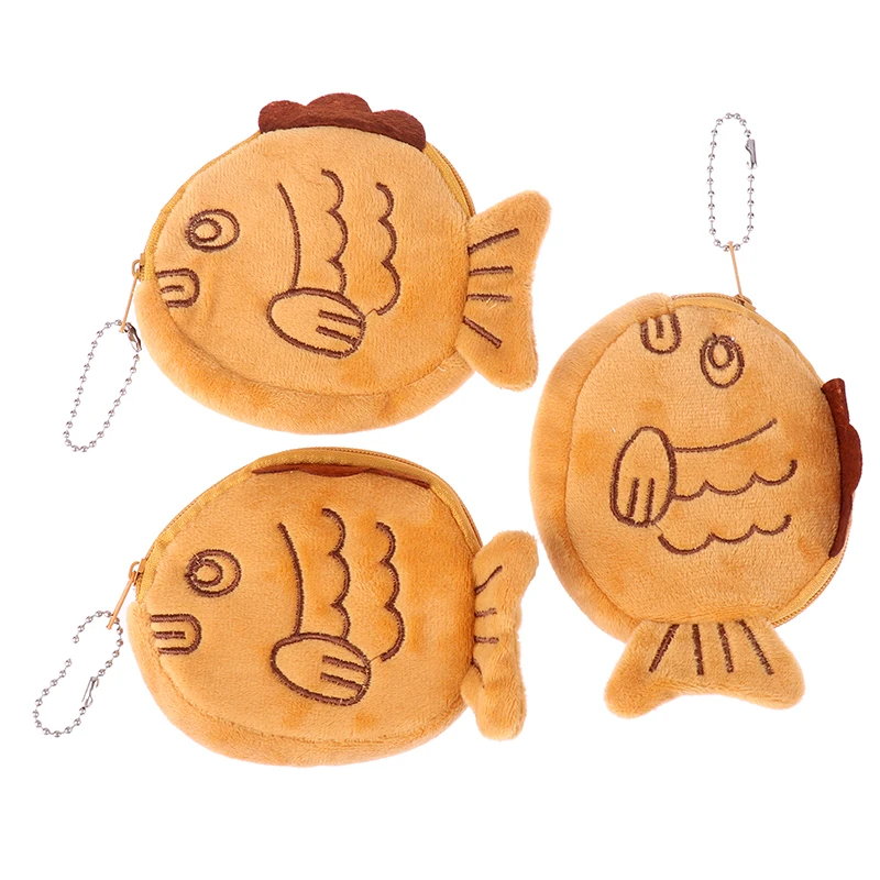 1PCS Cute Plush Snapper Fish Doll Coin Purse Wristlet Bag Mini Cute Zipper Girl Coin Wallet Cable Headset Bag Key Pouch