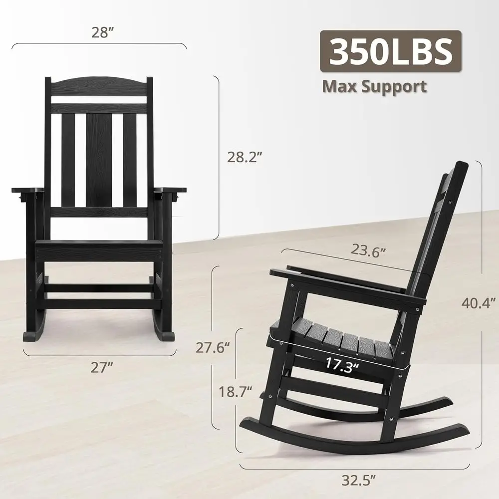 Outdoor Rocking Chairs t o 2, Weather Resistant Poly Plastic Rocker, 350lHeavy Duty, Oversized Porch Rocker or Adult, High ack S