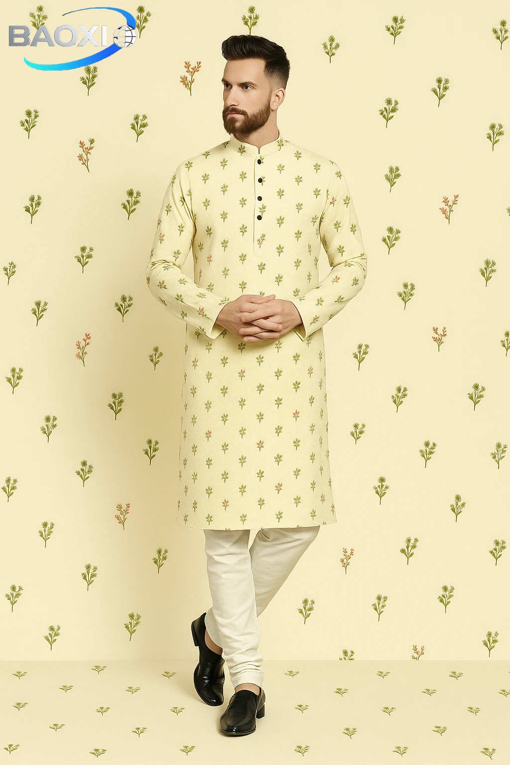 2025Abito regolare da uomo con motivo stampato kurta dheà alla moda e confortevole adatto a tutte le occasioni di abbigliamento etnico.