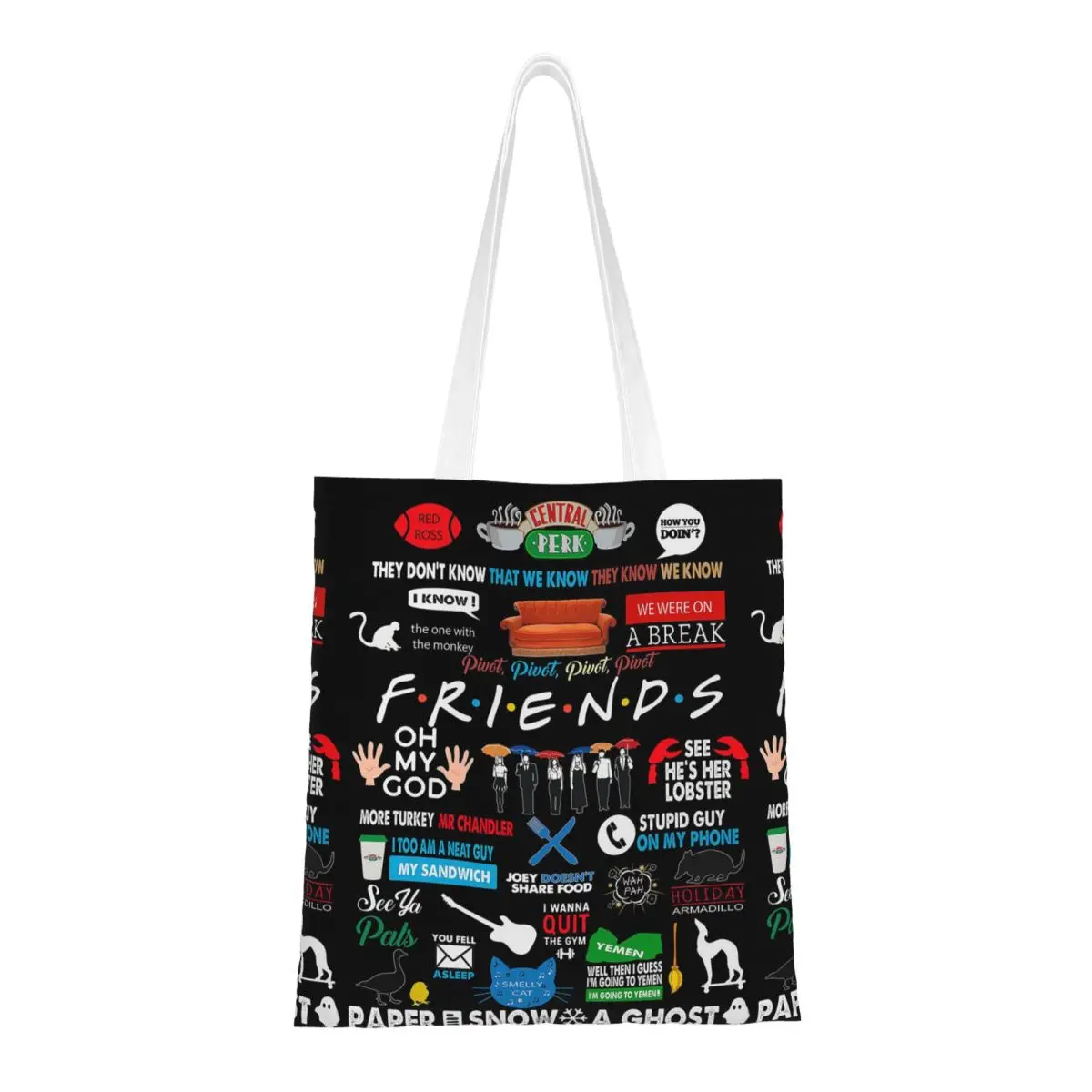 

Холщовая сумка-тоут с коллажем «Друзья», сумки для продуктов Central Perk, многоразовые сумки для покупок унисекс