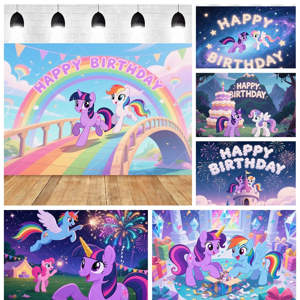 

My L-Little P-pony Backdrop Birthday Party Decor with Balloon Arch Photo Booth Background Kids Girl Baby Shower Wall Decoration