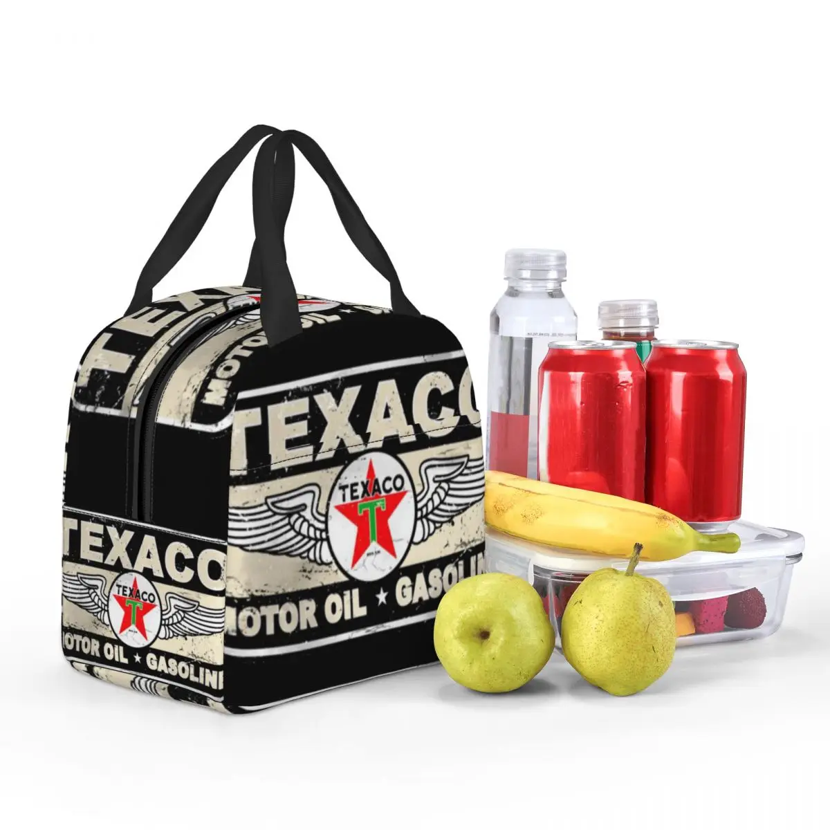 Punk Unisex Vintage Texaco Teken Lunchtas Isolatie Bento Pack Aluminiumfolie Rijstzak Maaltijdpak Ijspak Bento Handtas