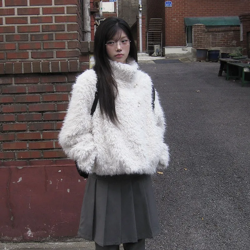 เสื้อโค้ทขนสัตว์เทียมลายสก็อตสไตล์เกาหลีสำหรับผู้หญิง ให้ความอบอุ่น ผลิตจากหนัง PU เหมาะสำหรับฤดูใบไม้ผลิ ฤดูใบไม้ร่วง และฤดูหนาว สไตล์ลำลองสำหรับออกเดท