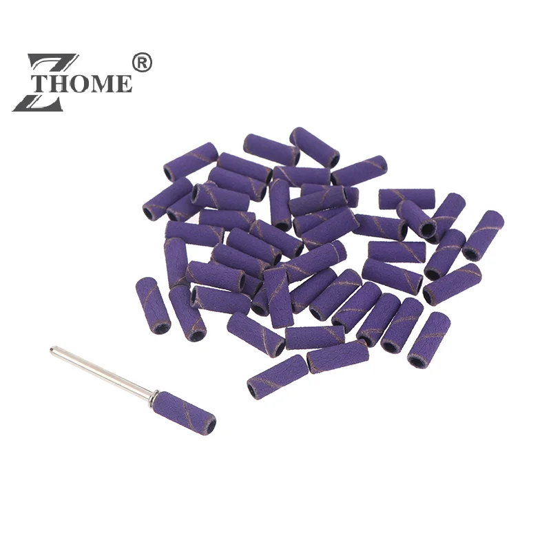 50PCS Tapered Nail Sanding Bands With Metal Mandrel, Purple 240 Fine Grit Sanding Bands For Nail Drill Manicure