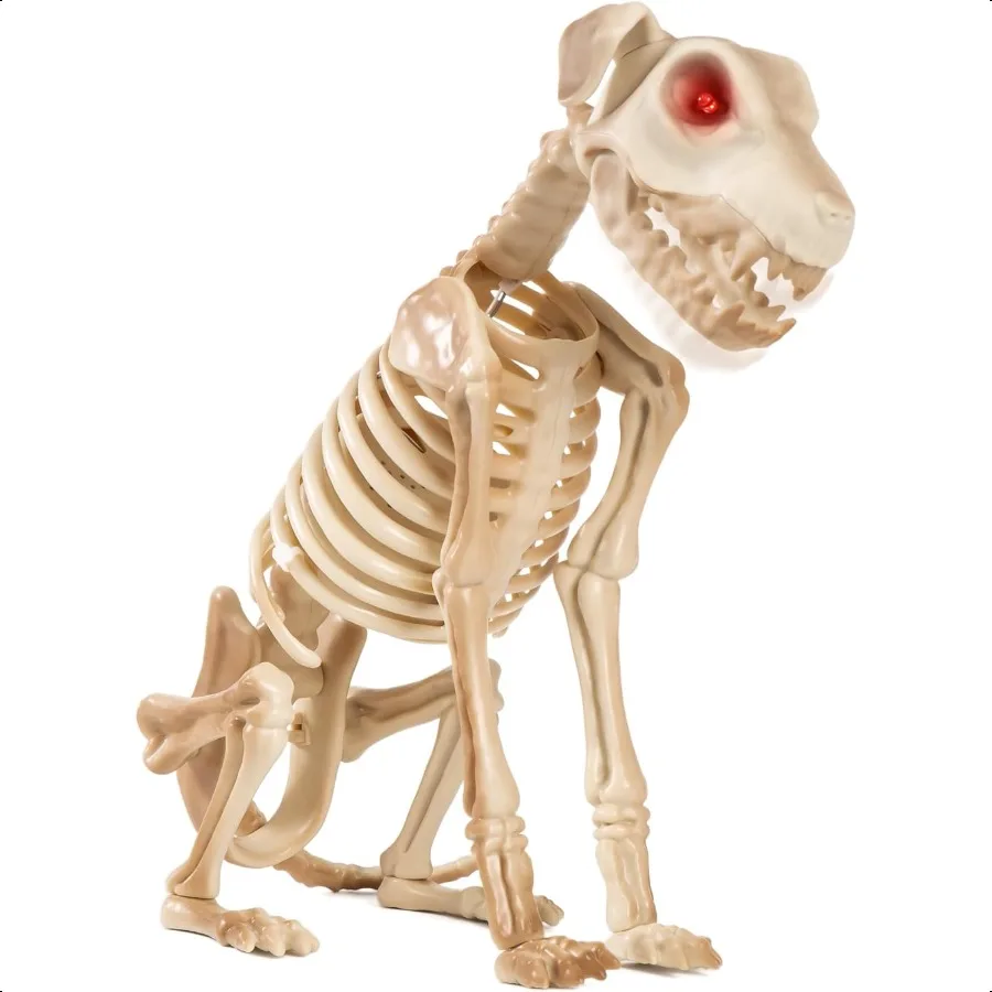 

Halloween Animatronics 15 Skeleton Dog Realistic Skull Animal Puppy Bones Decor with Sound Activation Creepy Sound Move Jaw Lig