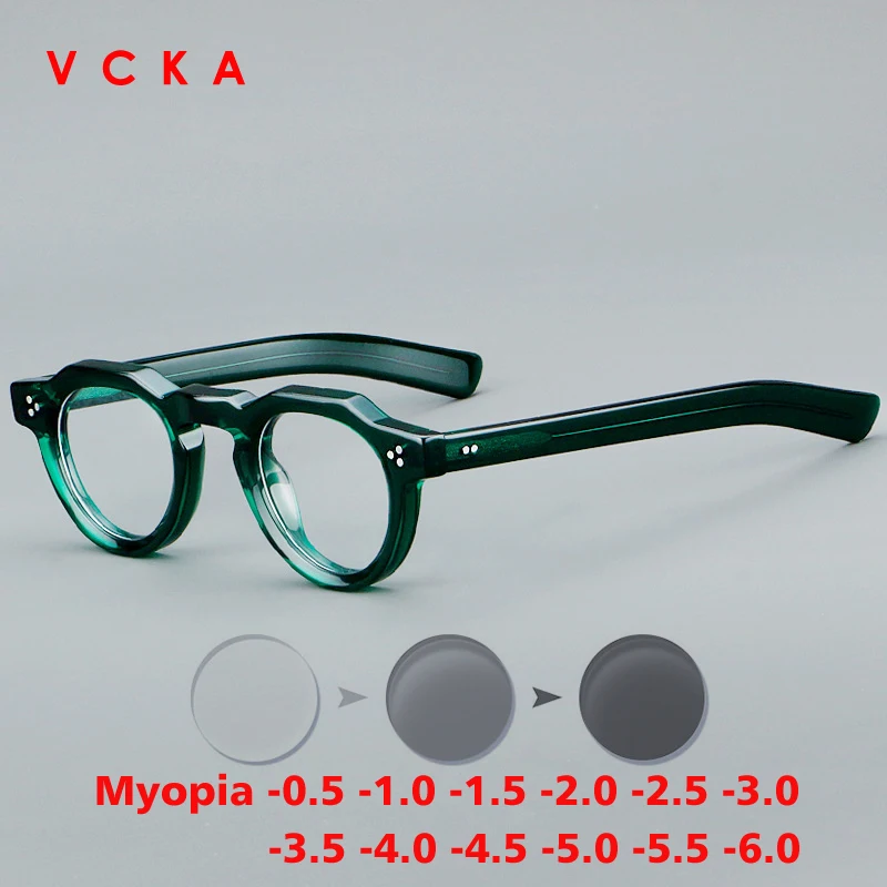 

VCKA Vintage Acetate Myopia Anti-blue Glasses Frame Men Women Custom Prescription Discolor Eyeglasses Luxury Eyewear -0.5 to -10