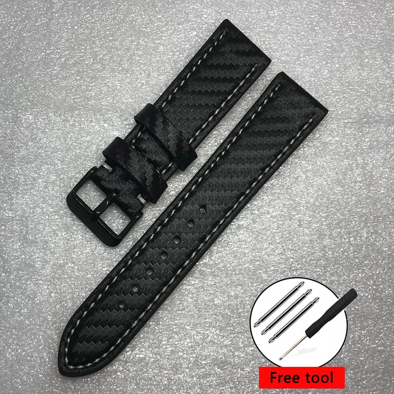 18mm 20mm 22mm 24mm Carbon Fiber Pattern Cowhide Watch Strap Black Red Watchband Bracelet Wristband Men Women Watch Accessory