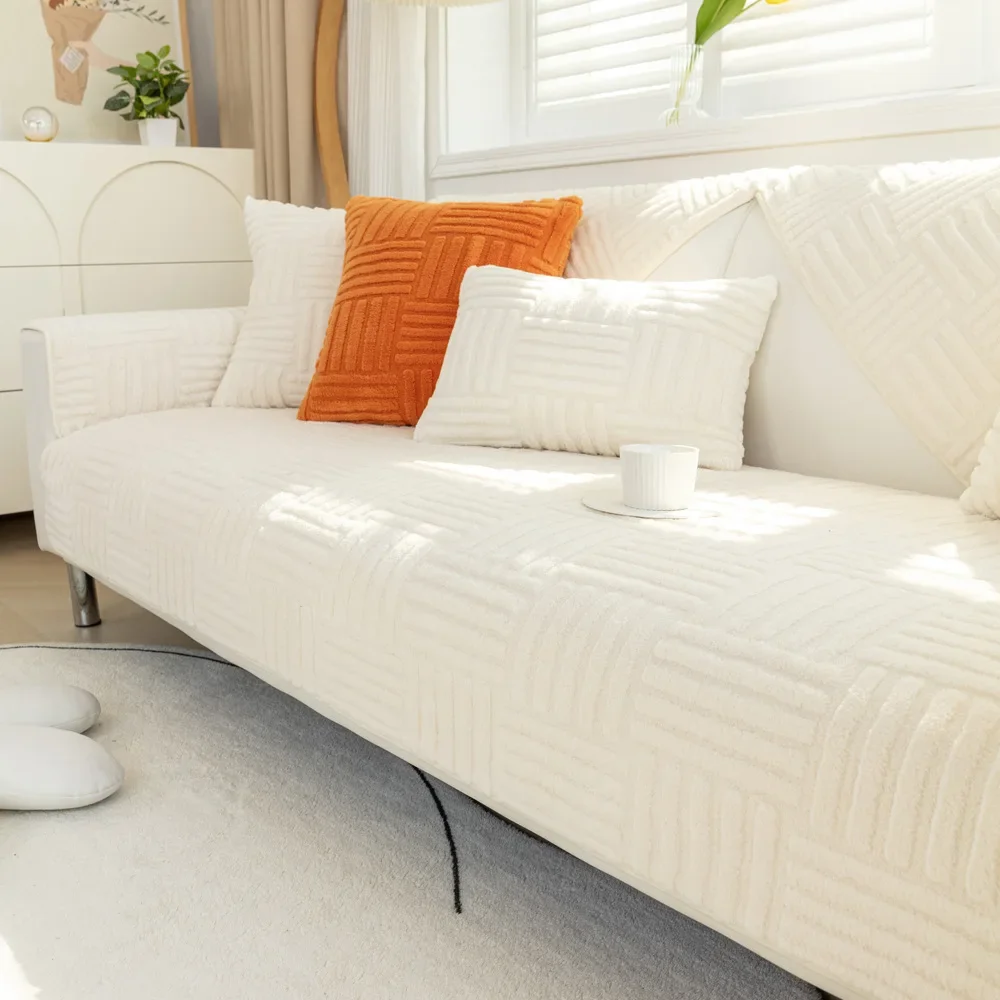 Solid Color Chenille Sofa Towel Thick Universal Sectional Sofa Cover Modern Furniture Dustproof Cover L-shape Couch Covers