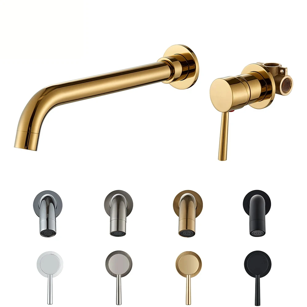 

Modern Brass Wall Mounted Bathroom Basin Faucet Concealed Wall Sink 360° Swivel Spout Hot And Cold Water Bathtub Tap