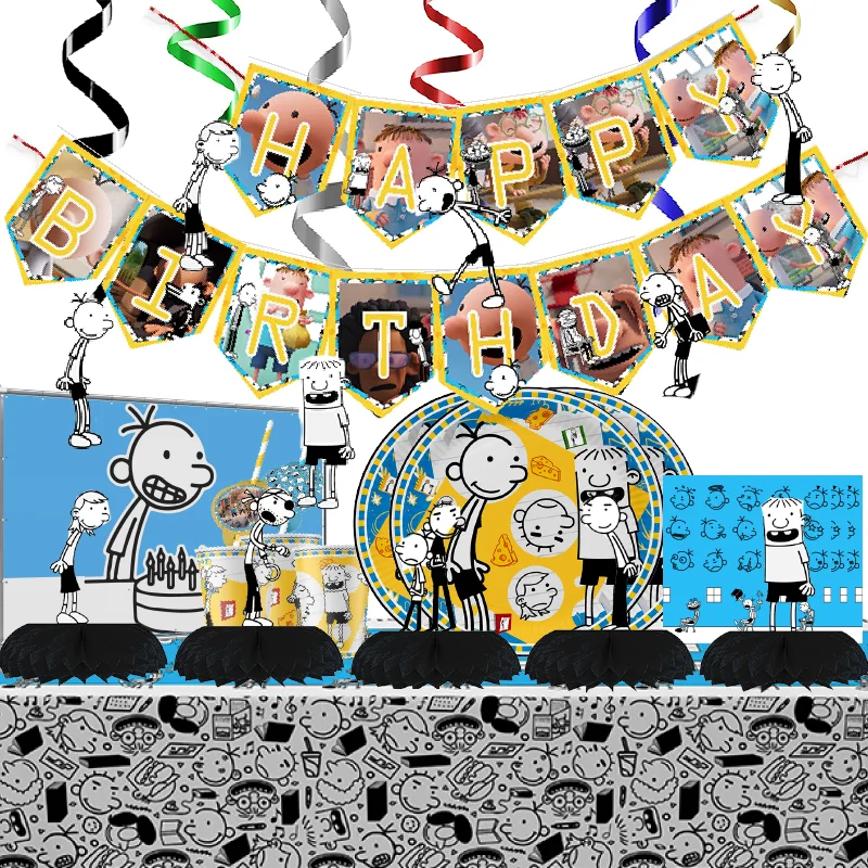 

Diary of a Wimpy Kid Theme Birthday party decortaions Disposable Tableware Set Paper Plate Cups Straws Party Supplies Napkins