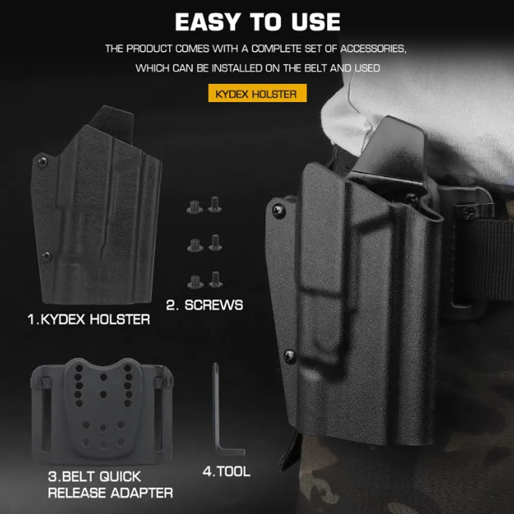 Fondina tattica per pistola Kydex per Glock 17/19/19X/45 compatibile X300 torcia da caccia fondina softair con Kit a sgancio rapido QLS