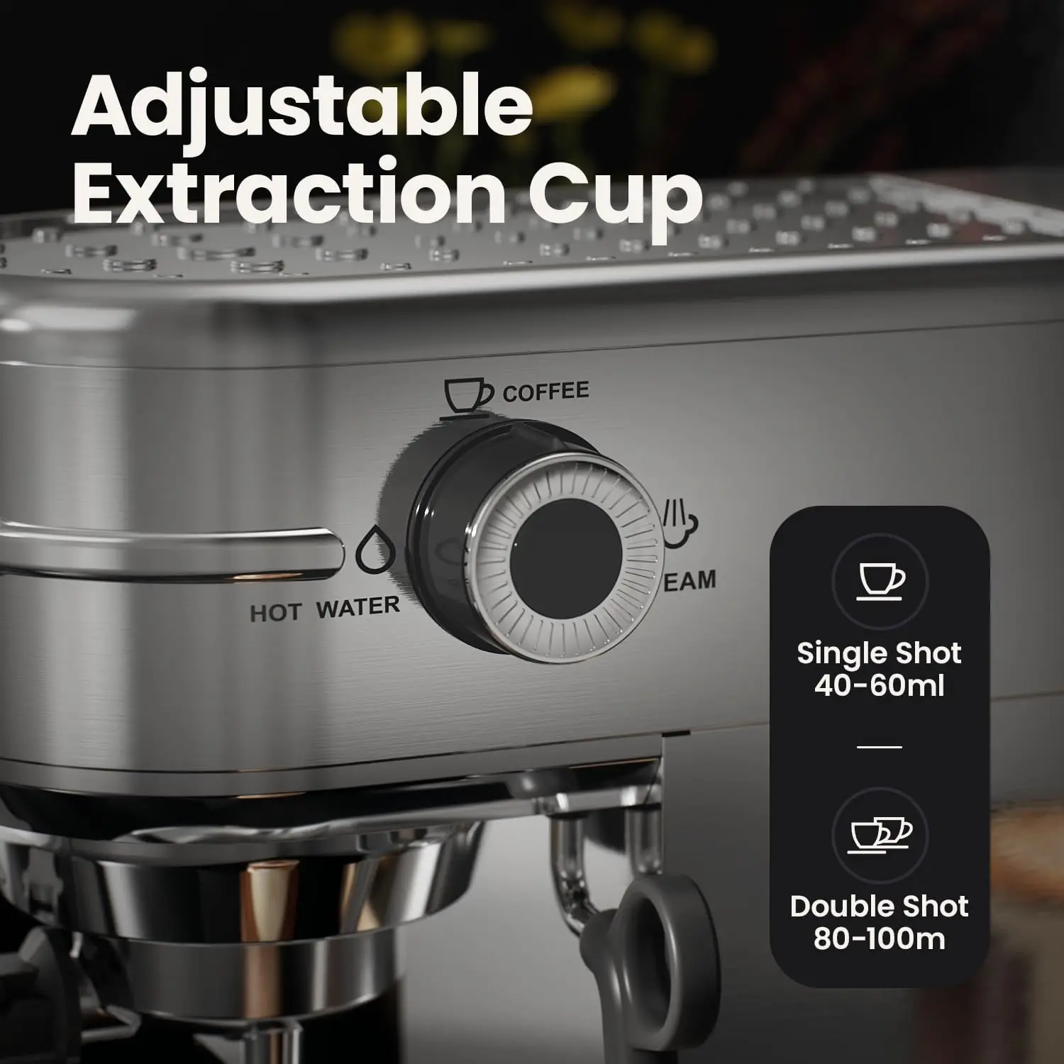 ماكينة اسبريسو - ماكينة صنع القهوة 20 بار مع عصا بخار رغوية: ماكينة صنع اسبريسو شبه أوتوماتيكية مدمجة بقدرة 1450 وات مع عرض قابل للإزالة بقدرة 35 أونصة