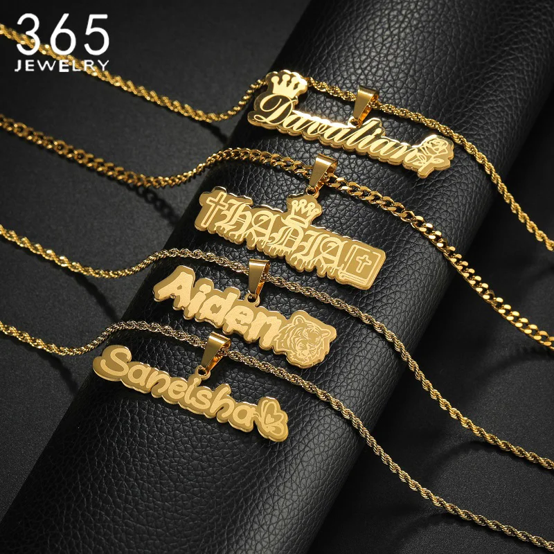 

365 Customized Name With New Elements Necklace Stainless Steel Personalized Engraved Gorgeous Nameplate For Women Men Jewelry
