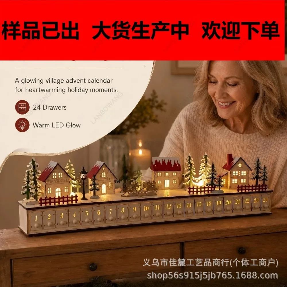 Christmas Advent Calendar, Christmas Village Desktop Ornament, Holiday Countdown Tabletop Decoration