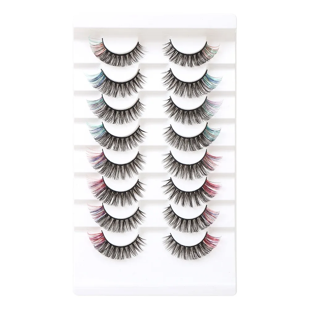 

8 Pairs Simulation Eye Eyelashes Bright Colors Wispy Colored Eyelashes Fluffy Lashes Extension 3D Curled False Eyelashes Women