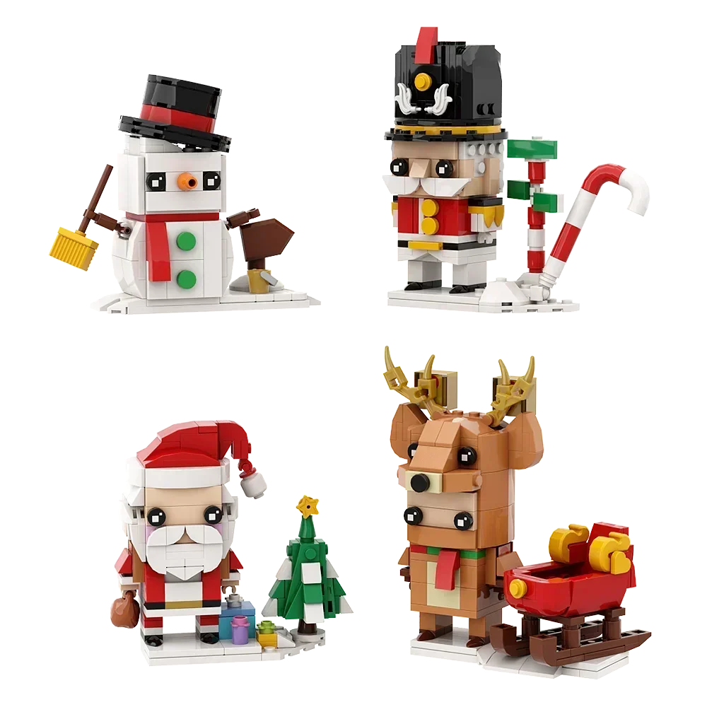 Gorbricks MOC Christmas Snowman Santa Claus Elk Brickheadz Building Block Set Square Head Xmas Suit Toys Christmas Gift