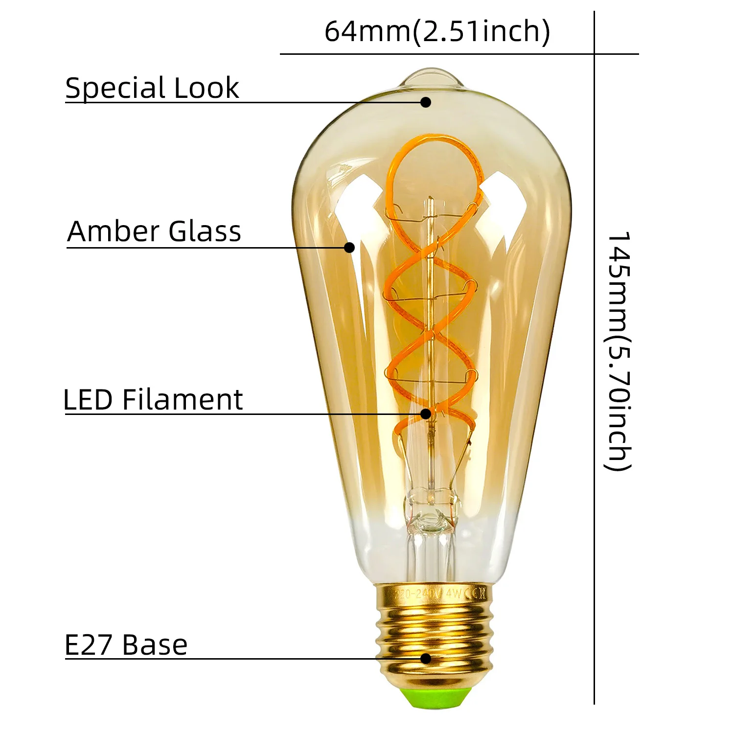 TIANFAN Vintage Led Bulb ST64/ST21 Edison Bulb 4W Dimmable 220V 110V E26 E27 Spiral Filament Decorative Light Bulb Yellow Warm