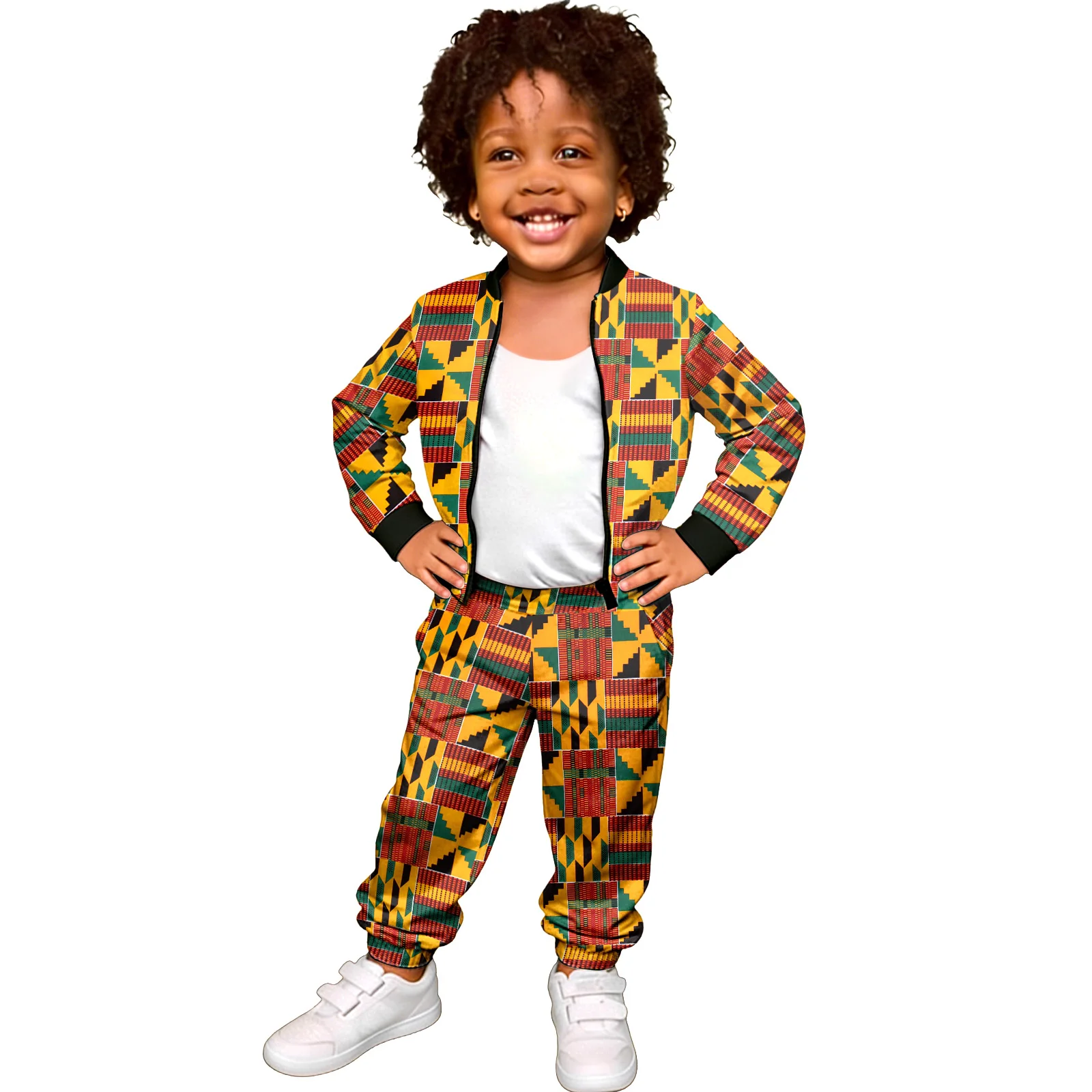 

Детский костюм для мальчиков с африканским принтом Кенте, 2 предмета: куртка-бомбер и брюки-джоггеры, комплект в стиле дашики/анкара