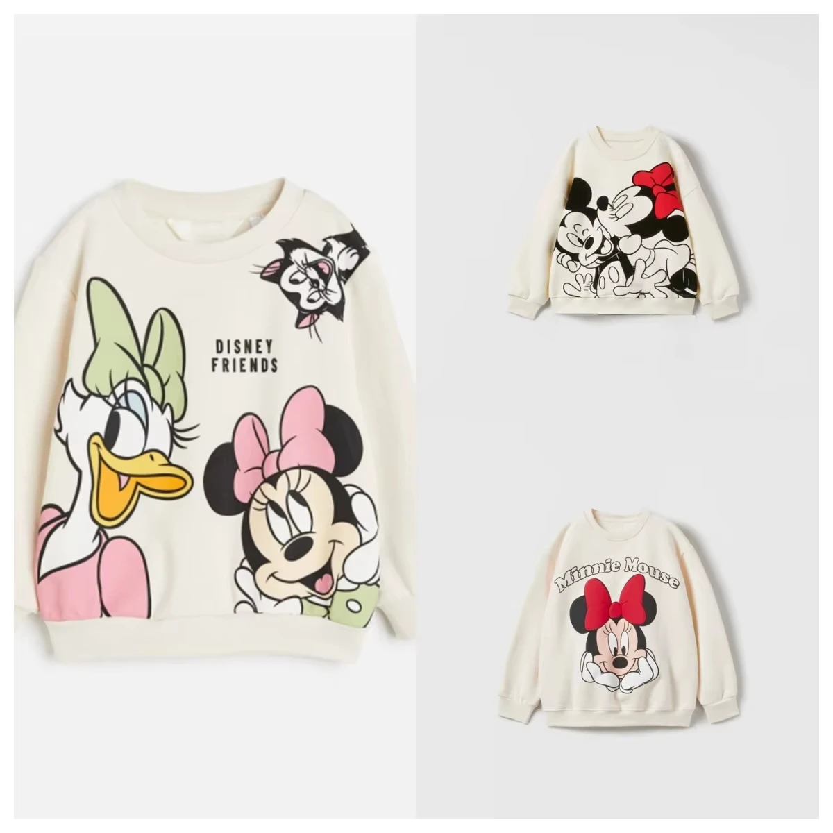

Детский пуловер с Минни, новая коллекция весны и осени, детский топ для девочек, свободная толстовка с круглым воротником для маленьких девочек, топы