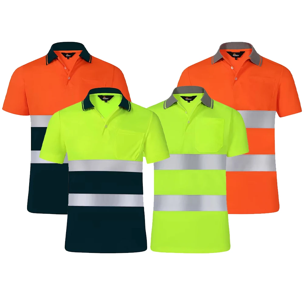 Customized Reflective Shirts High Visibility Work Clothes for Man Construction Short Sleeves Polo T-shirt Hi Vis Safety Clothing