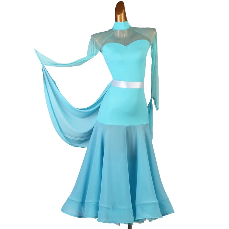 Blue Ballroom Dance Dress Women Standard Modern Dancing Costume Waltz Social Dance Dresses Competition Performance Outfit 4504