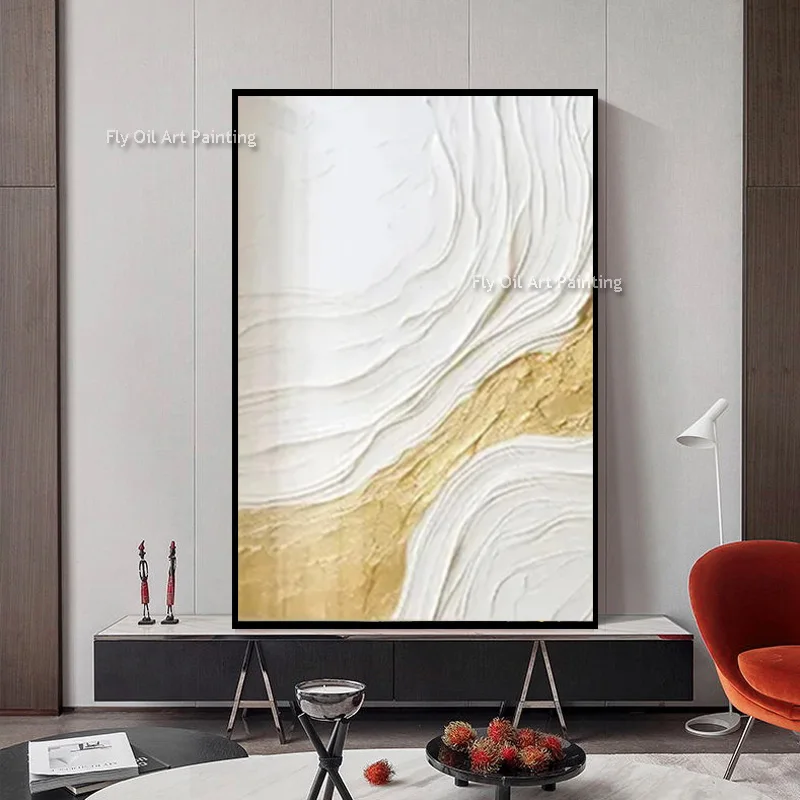 Original Design Artwork Hand Drawn White Yellow Knife Thick Wall Art Decor For Room Large Set Of Two Canvas Oil Painting As Gift