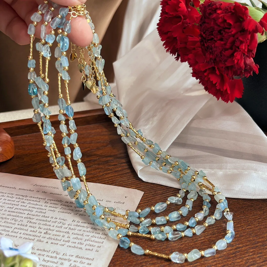 Exquisite jewelry romantic summer natural aquamarine star clavicle chain necklace choker gift first choice for daily wear