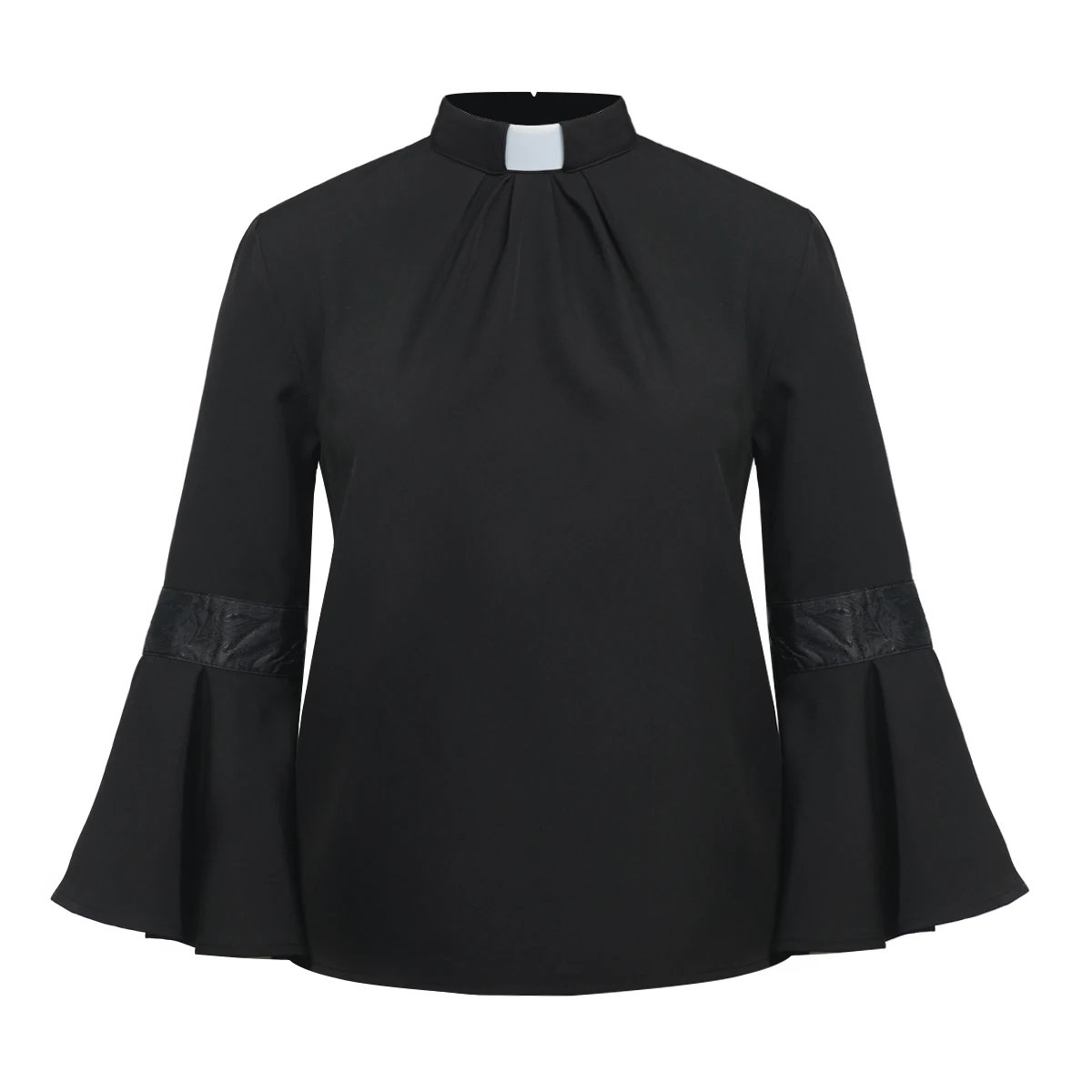 

Clergy Shirt Stand Collar Priest Style Black Clerical Flared Sleeves Shirts