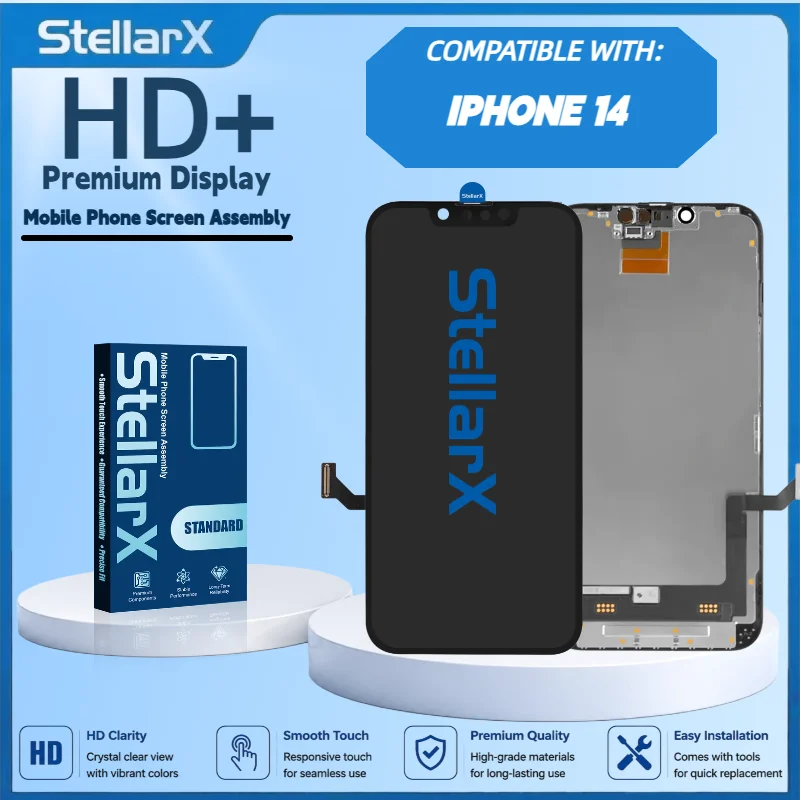 StellarX HD+ High Resolution Display Screen Replacement for iPhone14 Full Display Assembly Repair Parts with free tools