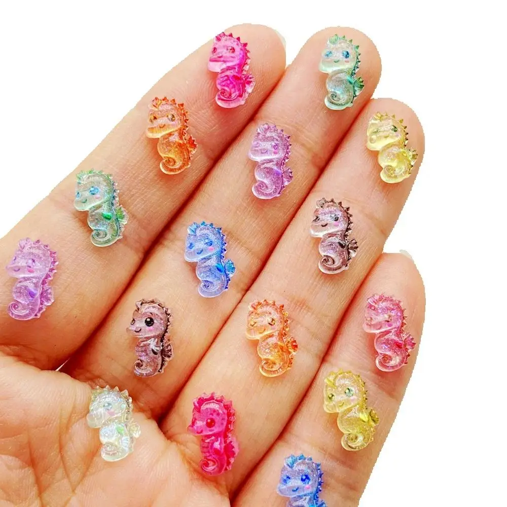 50pcs Resin mini Cute cartoon colored crystal seahorse Flat back Rhinestone DIY Wedding Scrapbook Christmas Decor Crafts