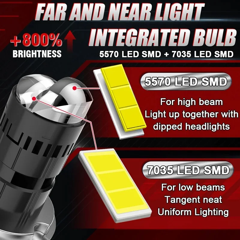 Bullvision 5500W High Power LED Car Headlight Bulb  H4/9003/HB2 Projector Lens 6000K Hi/Lo Beam Auto Lamps Plug & Play 12V 24V